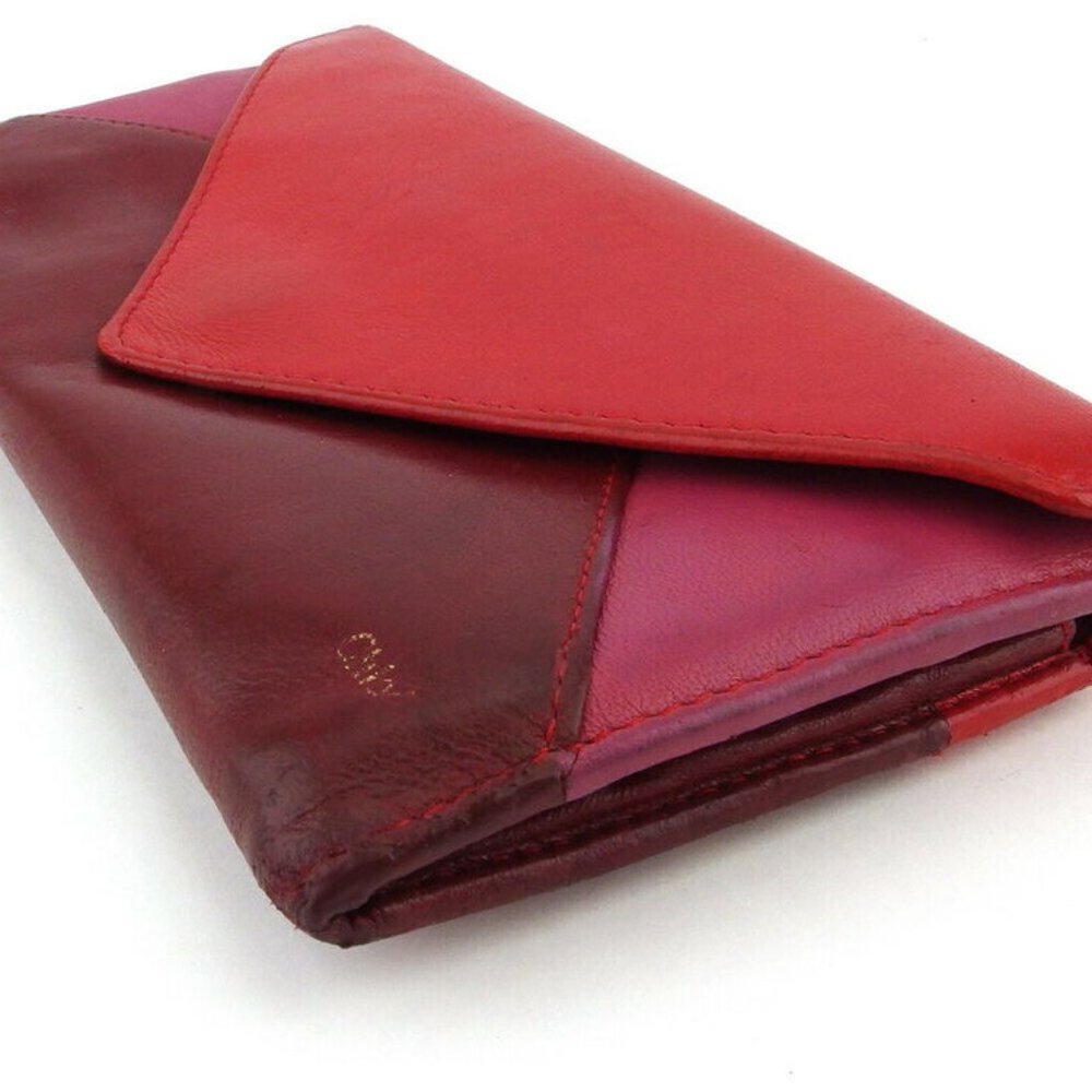 Auth Chloe Long Wallet Patchwork Bordeaux Pink Le… - image 7